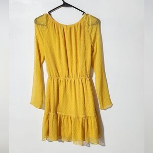 H&M Yellow Long-Sleeve Tiered Mini Dress